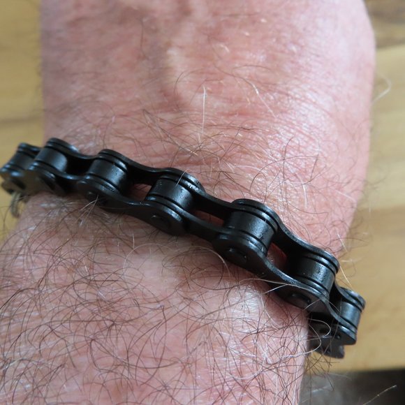 Black Bike Chain Bracelet Handmade Stainless Steel - Picture 2 of 8